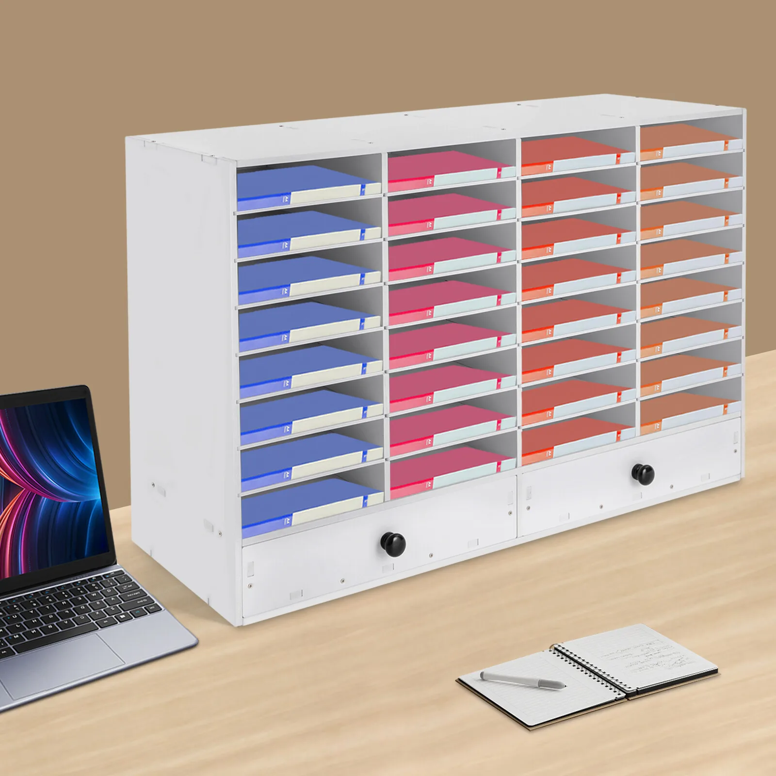 32-Compartment File Organizer With 2 Drawers–Adjustable, Durable, Fits Home/Office Organizes Documents, Easy Assembly & Cleaning