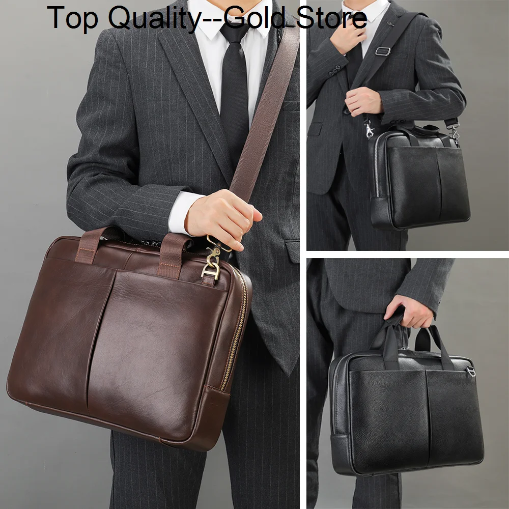 Men Briefcase Bag Genuine Leather Shoulder Messenger s Office Handbag 14 inch Laptop bag Work Business Travel