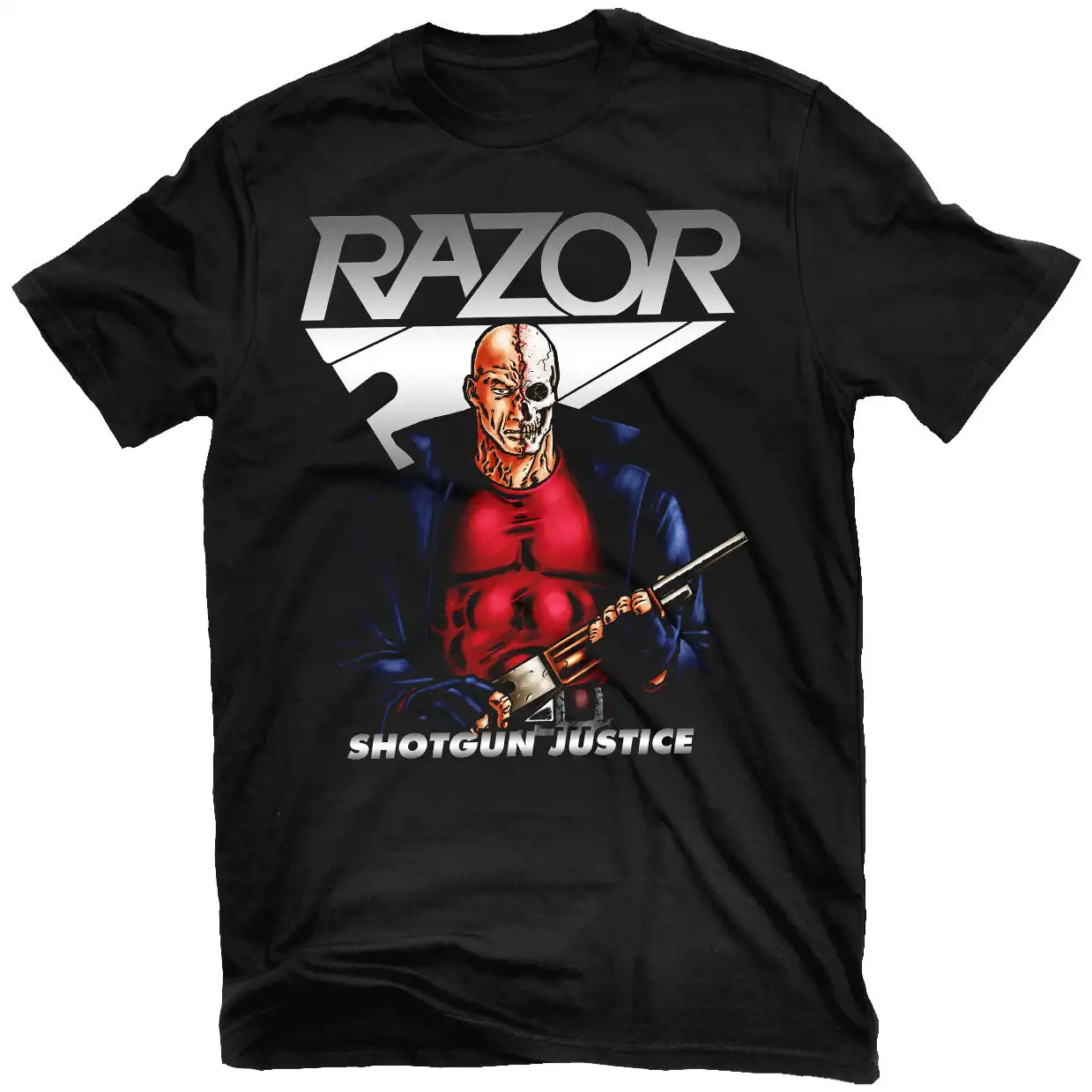 Razor Shotgun Justice Rock Band Graphic Tee 100% Cotton Round Neck Casual Unisex T-shirt Summer Top