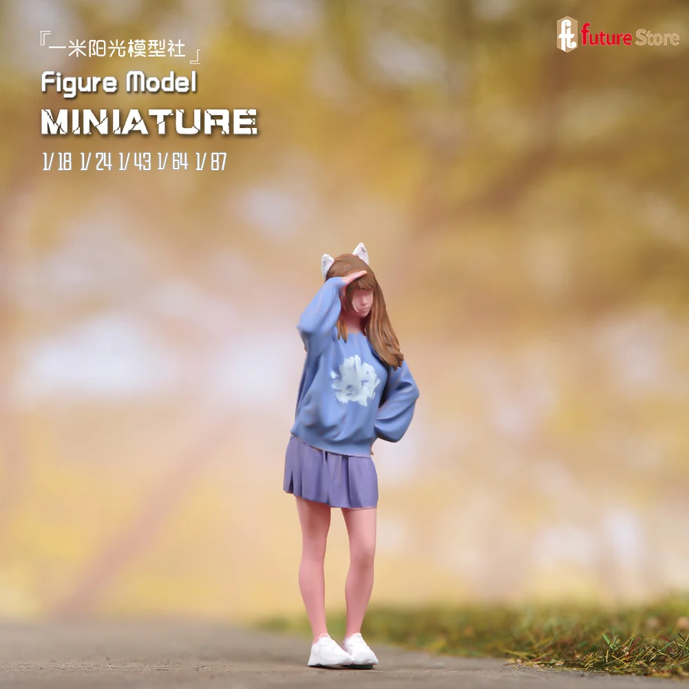 Miniature Figure 1/87 1/64 1/43 1/24 1/18 Bella Ragazza gonna corta Mini bambola Modello Scena Prop Resina 3D Diorama Decor Display
