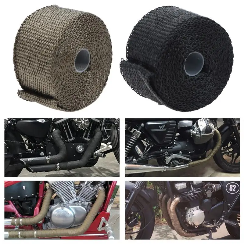 Exhaust Heat Insulation Wrap Tape 5m x 5cm Abrasion Resistant Fiberglass High Temp for Scooter Moped Exhaust Pipe Upgrade