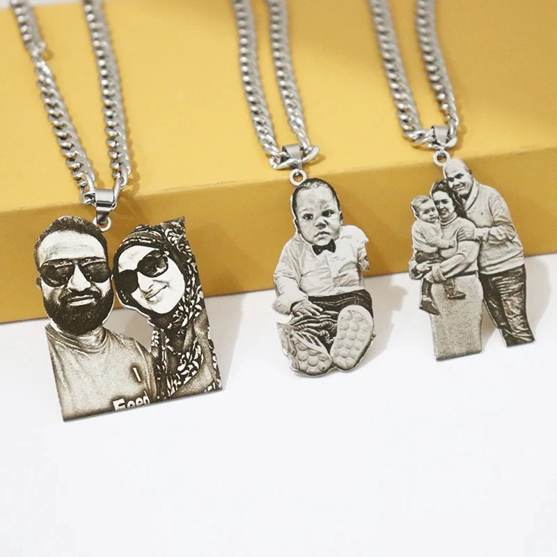 

Ожерелье с фотографией и выгравированным именем по индивидуальному заказу, регулируемое персонализированное ожерелье с портретом из нержавеющей стали, кубинская цепочка с подарком для мужчин и женщин