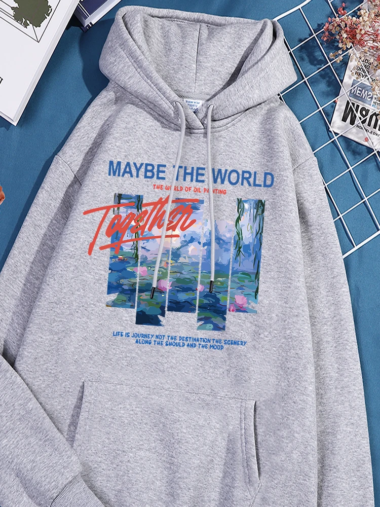 Maybe The World Printing Womens Sport Shirts Vintage Comfy Hoodies Fashion Drawstring Sportwear Classic Stylish Fleece Clothes