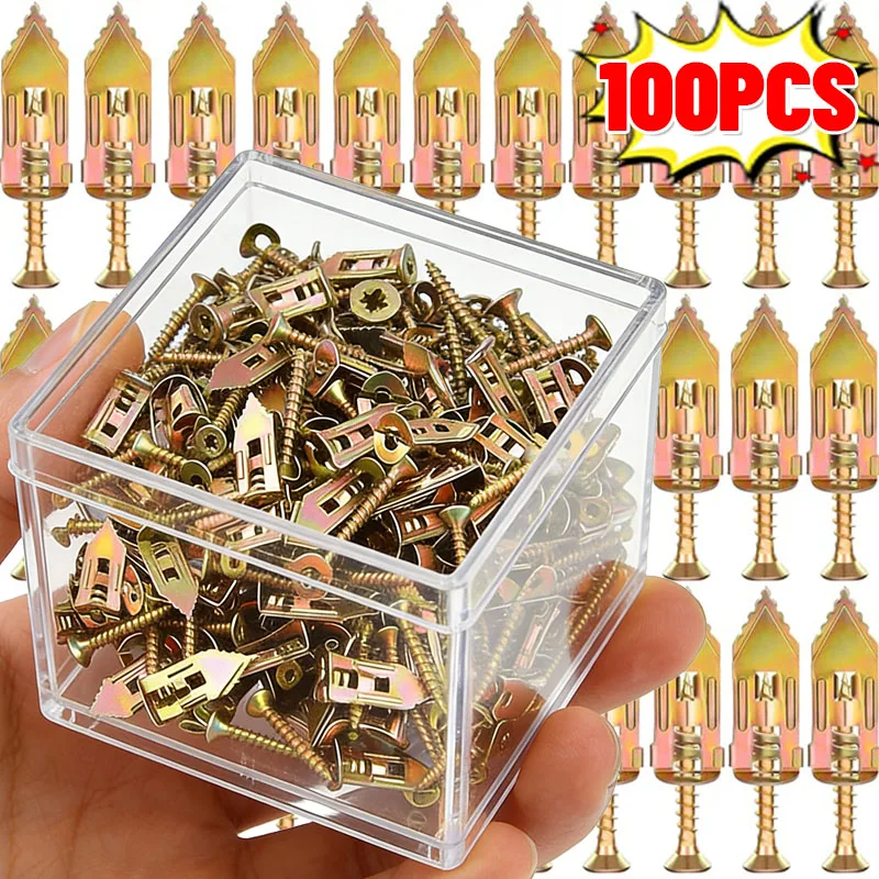 

100/10 шт. самосверлящие анкеры для гипсокартона с винтами, сверхмощная марганцевая сталь, металлическое расширение для фоторамок, ремни для полок