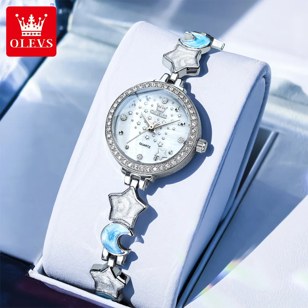 

OLEVS Girl Watches Trend Fashion Stainless Steel Star and Moon Bracelet Original Brand Quartz Wristwatch Waterproof Casual Dress