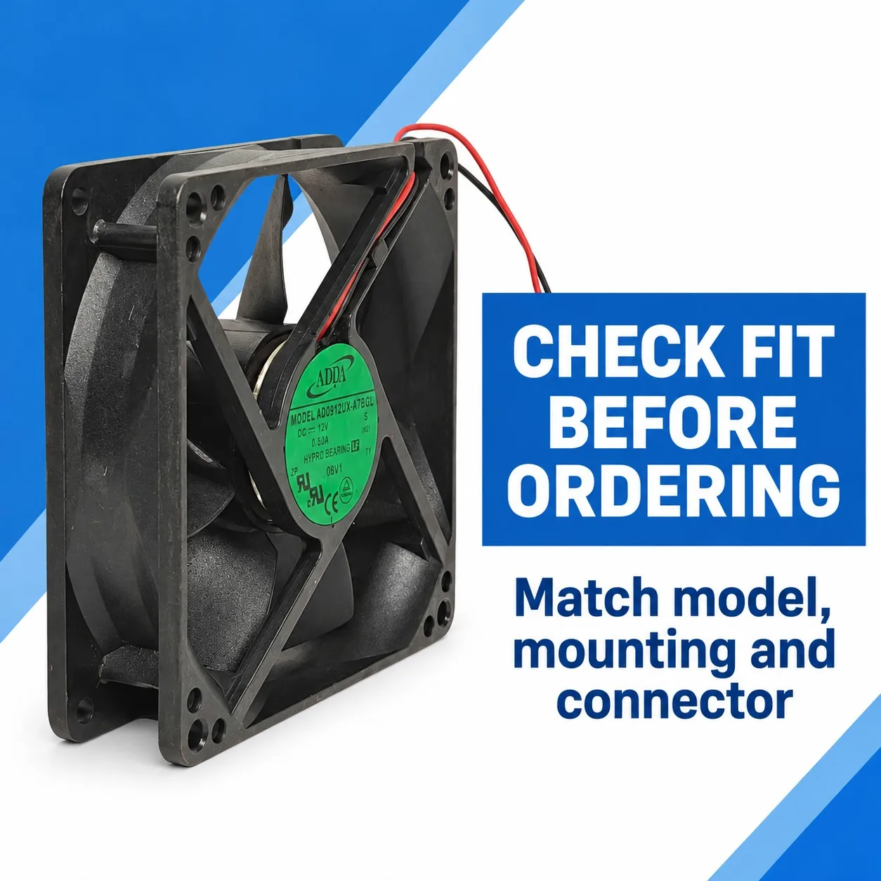 AD0912UX-A7BGL Cooling Fan 92x92x25mm 9225 12V 0.5A 3780RPM 2-Pin Industrial for ADDA