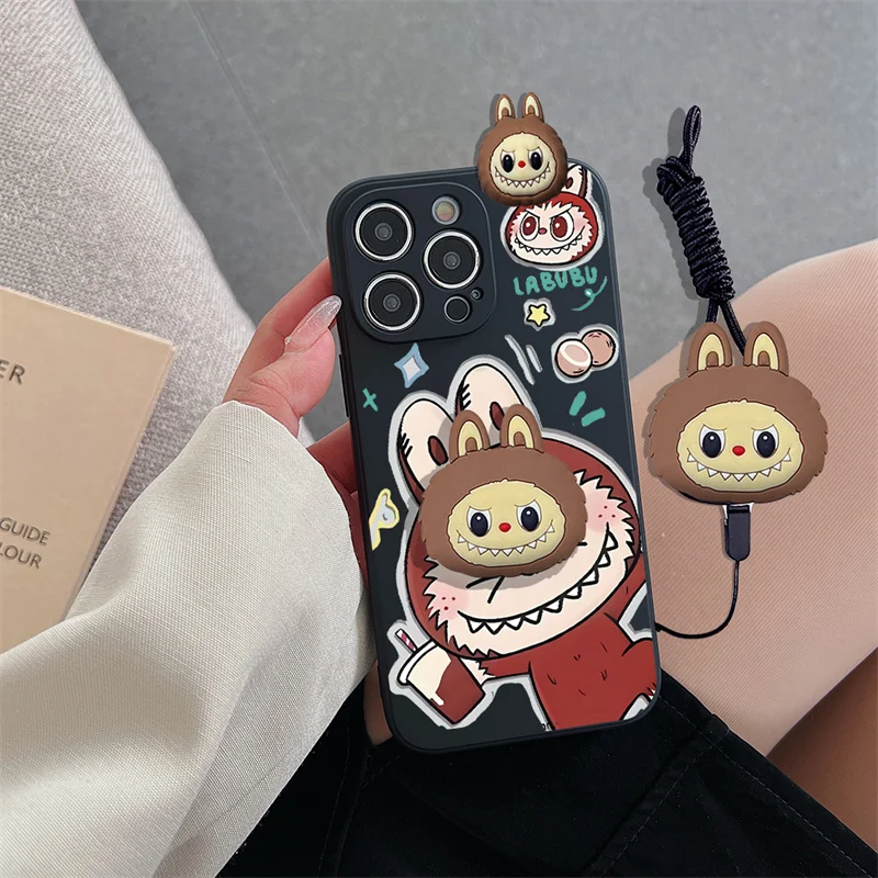 For Huawei Y9A Y9S Y9 Prime 2019 Nova 7i 8i 8 9 SE Pro Psmart Z 3D Cartoon Labubu Toy Phone Holder Case With Lanyard Strap Cover