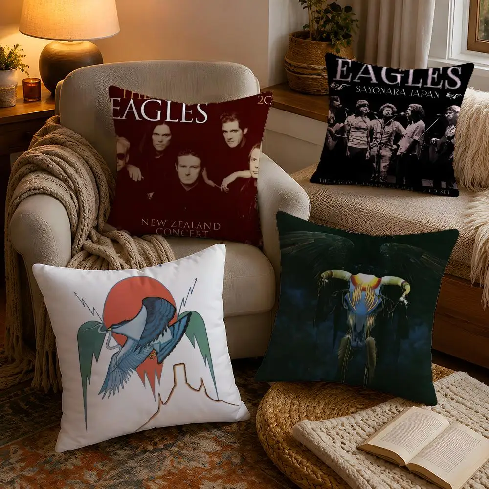 The E-Eagles Band Cushion Cover Soft Plush Cushion Cover Double Print And Invisible Zipper For Sofa Home Car Use