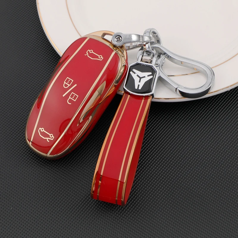 เคสกุญแจรถอัจฉริยะ TPU แบบนิ่มสำหรับ Tesla รุ่น3 S X Y ปลอกรีโมทรถยนต์แบบมีที่ห้อยกุญแจอุปกรณ์เสริมพวงกุญแจ