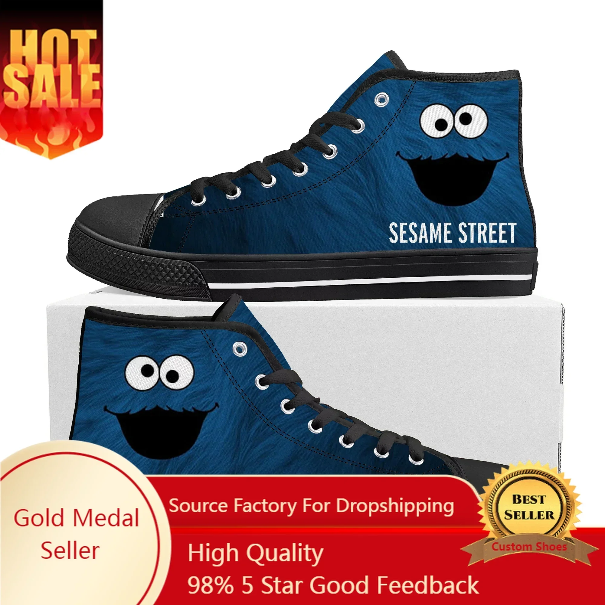 

Anime Cartoon Fashion S-Sesame S-Street High Top Sneakers Mens Womens Teenager High Quality Canvas Sneaker Custom Made Shoes