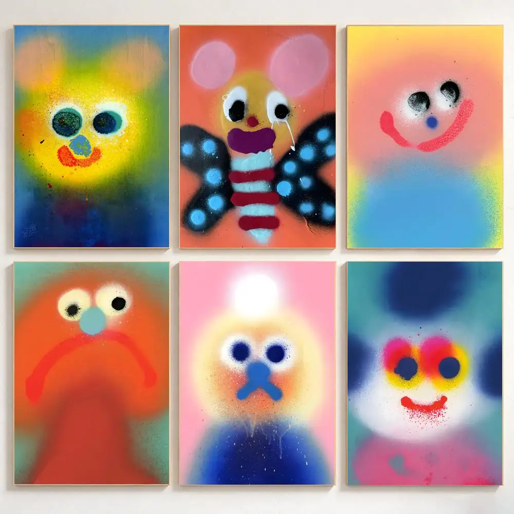Dreamy Art Playful Y2K Airbrush Creatures Poster Modern Wall Art Prints Living Room Bedroom Aesthetic Wall Artwork