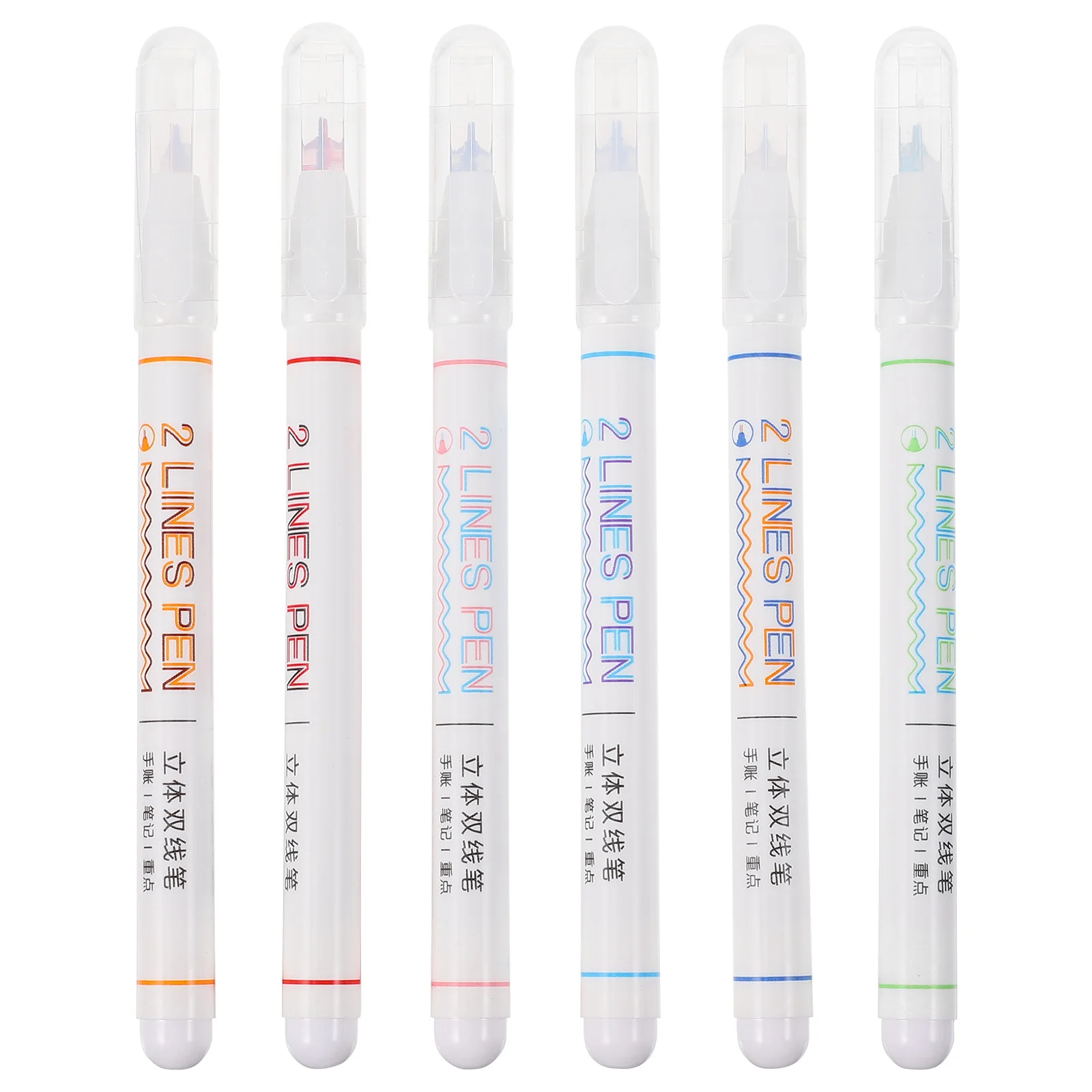 

6Pcs Double Line Pen Vibrant Color Ergonomic Design Safe Easy Use for School Notes DIY Greeting Cards Highlighter Fluorescent