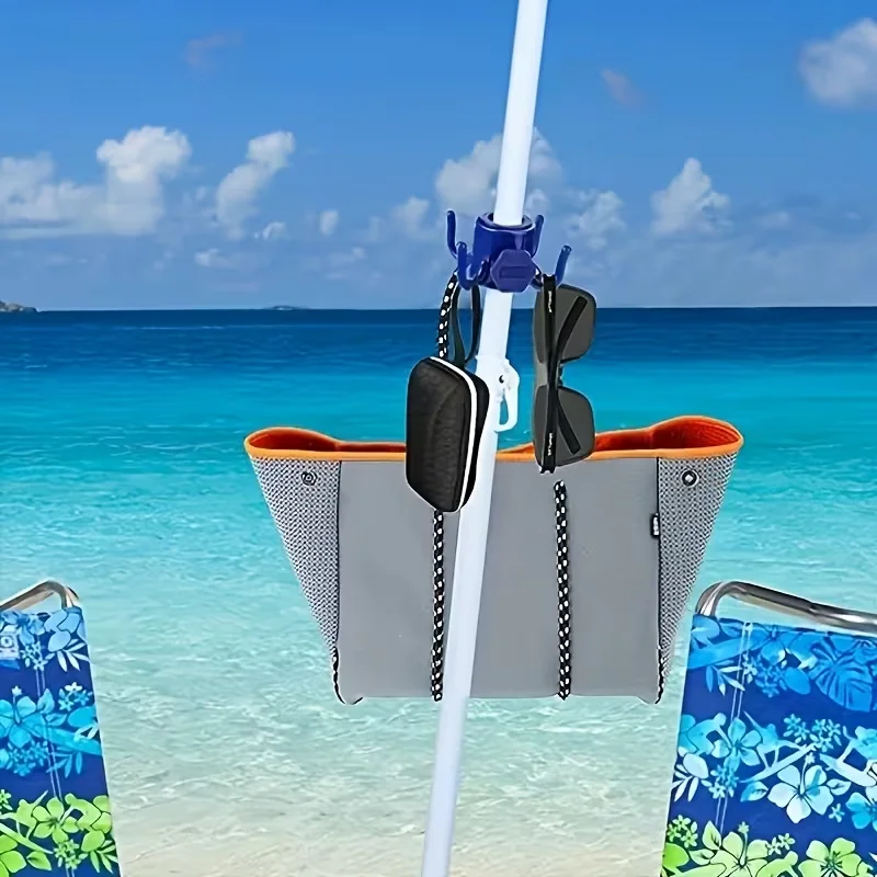 2 adjustable four-prong beach umbrella hooks - made of durable ABS plastic, securely holding towels, cameras, clothes and bags view 3