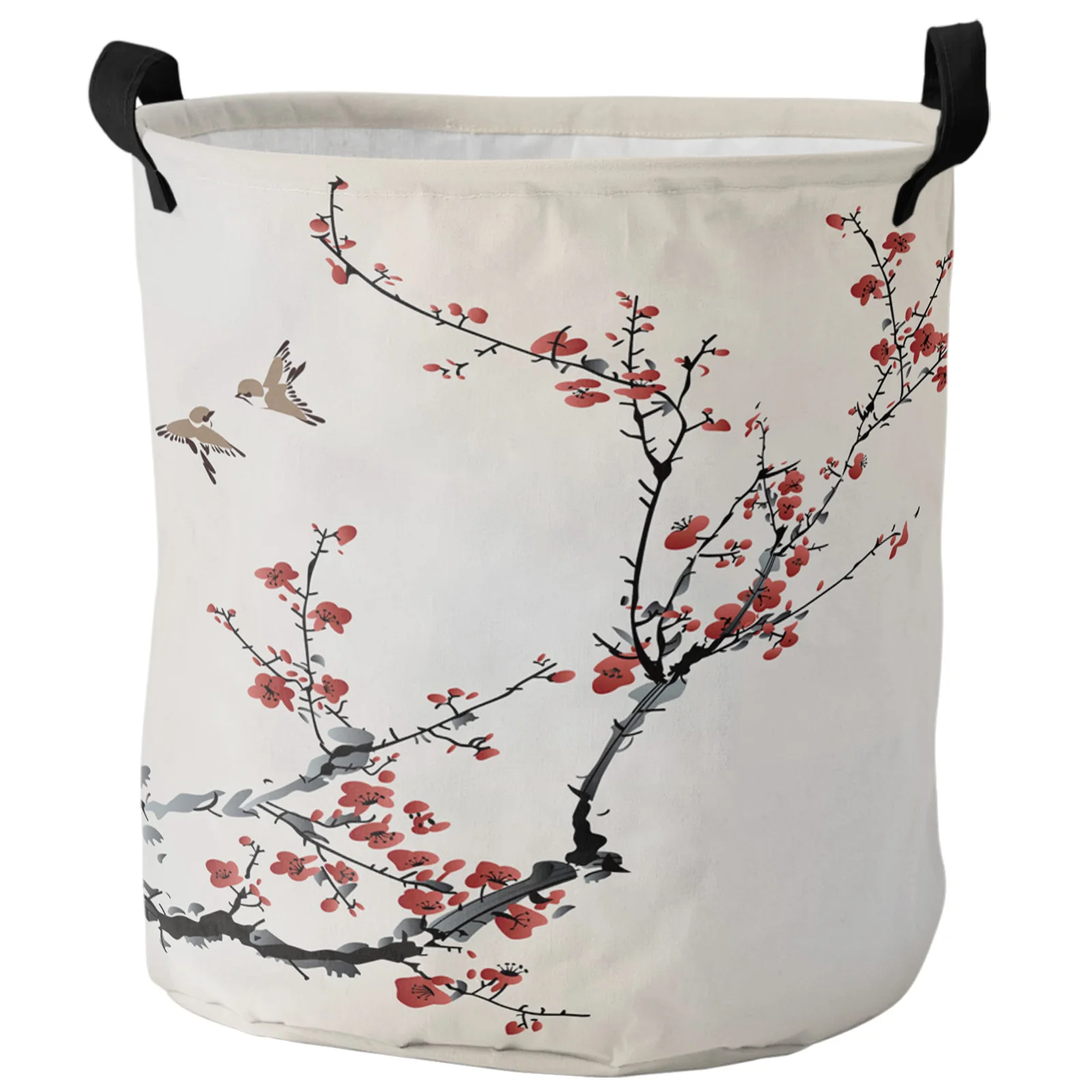 Plum Blossom Branches Ink Style Dirty Laundry Basket Foldable Waterproof Home Organizer Basket Clothing Kids Toy Storage Basket