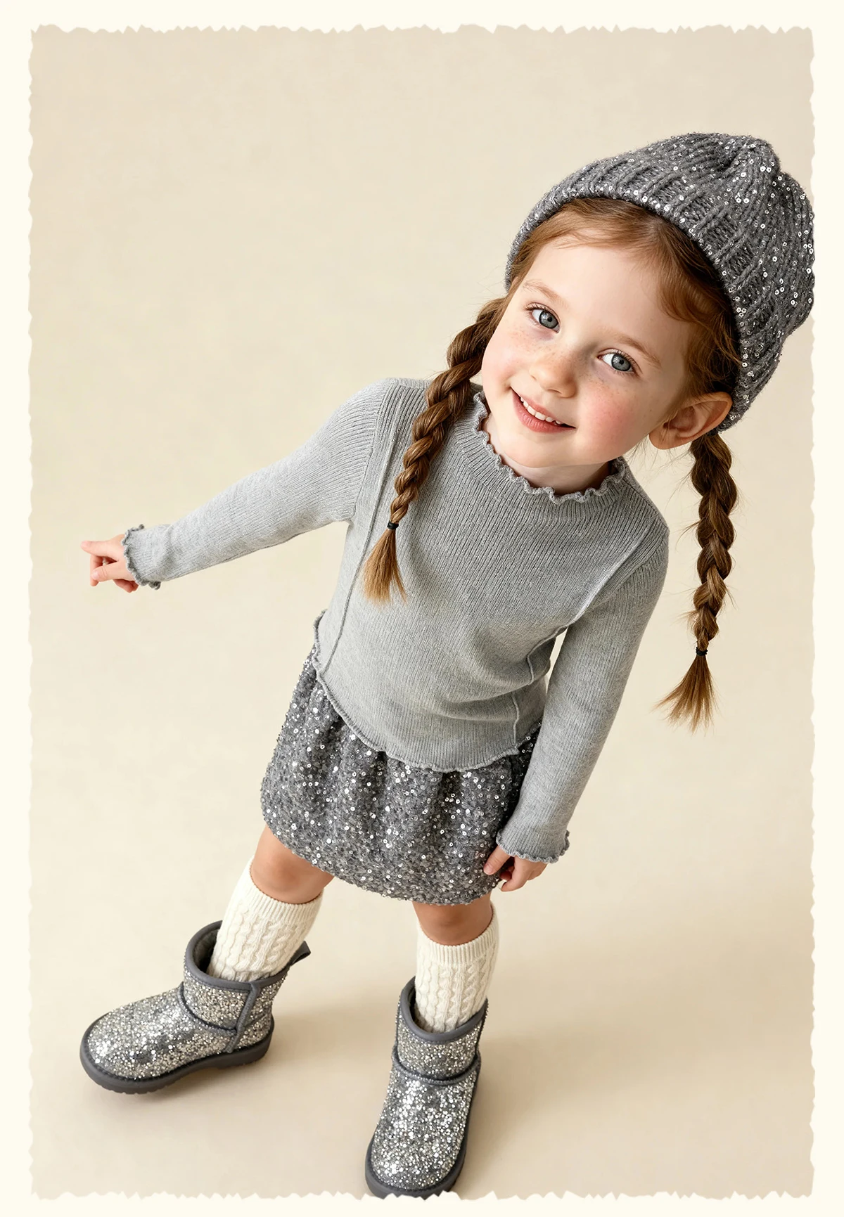 Amila Kids 2026 Winter Mädchen Strickshirt Top Grau Rosa Reisrot Schwarz Rüschen Halbhoher Kragen Weich Nicht hautverletzend – Detail 13