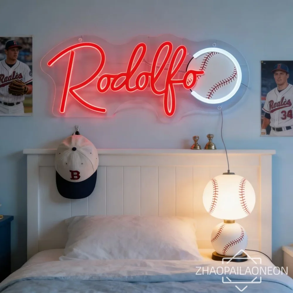 

Неоновая вывеска на заказ, бейсбольная светодиодная вывеска, индивидуальное имя, декор для детской спальни, украшение для дома, вечеринки, подарок на день рождения, неоновая светодиодная вывеска