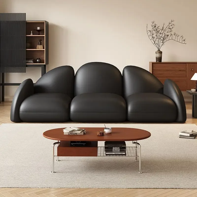 Italian single sofa small apartment leather art light luxury coffee shop milk tea shop library commercial minimalist leisure