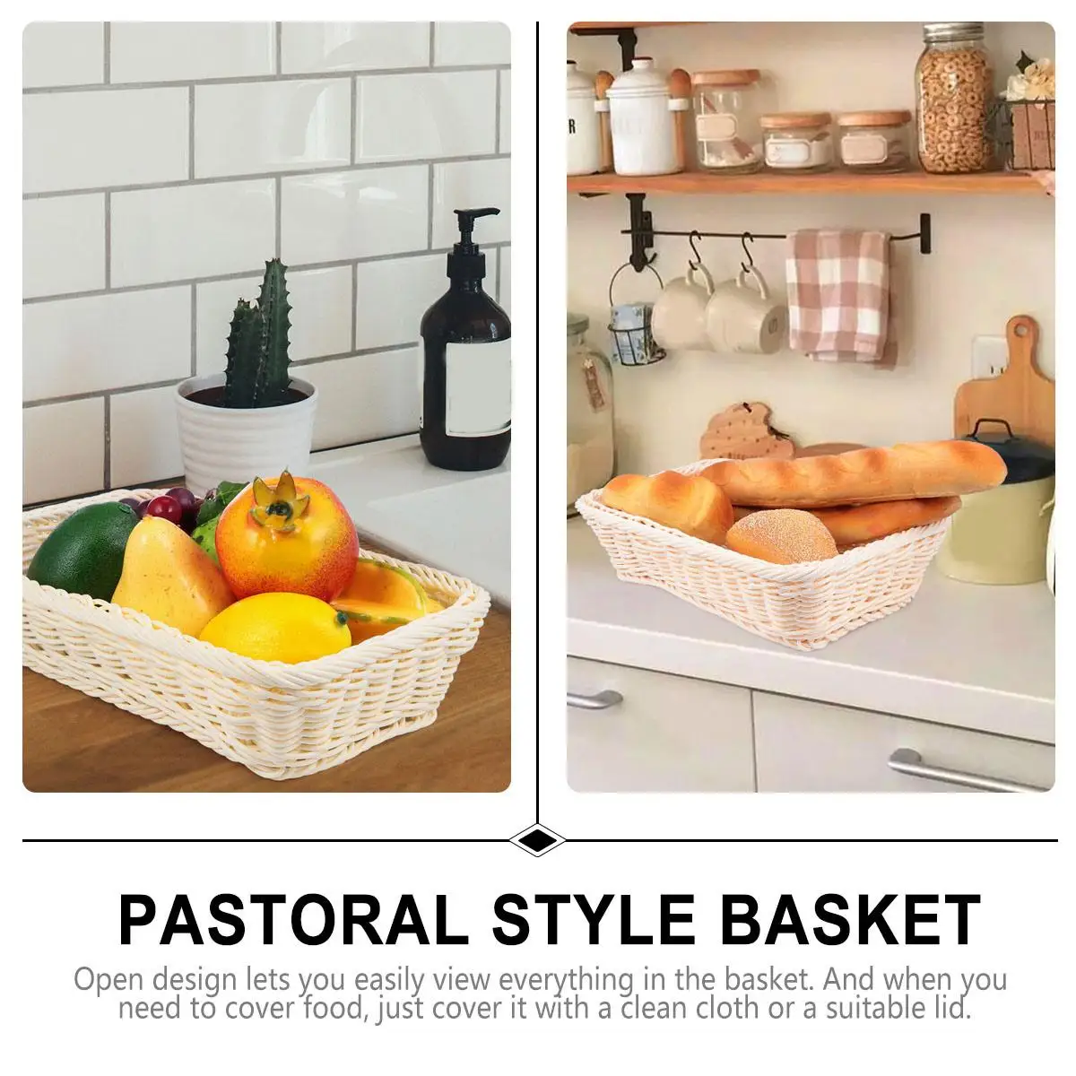 

Plastic Woven Fruit Basket Pp Pastoral Style Storage Bread Tray Vegetable Container Kitchen Bar Home Hotel Shop