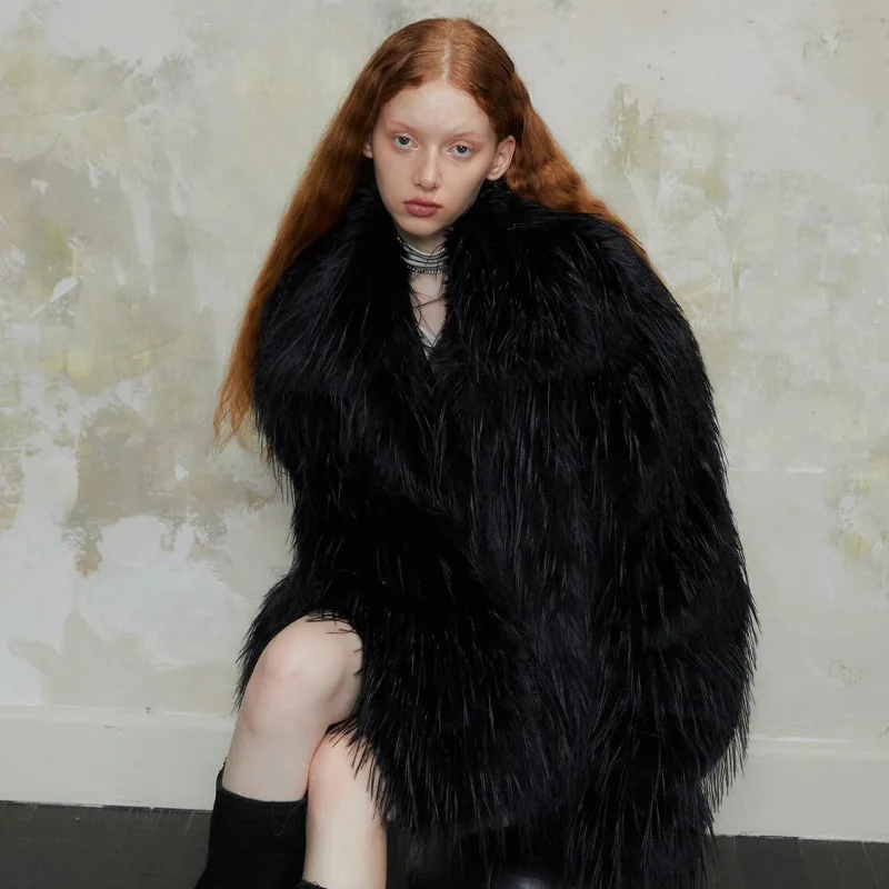 

Black Tassel Winter Women's Faux Fur Jacket Fluffy Long Hair Female's Eco Artificial Fur Coat Luxury Fake Fur Outwear For Lady