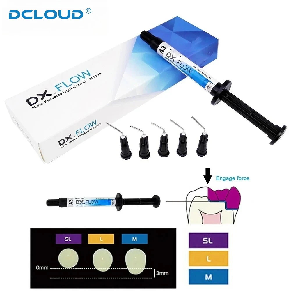 Dentex 3g/Pc Flow Light Curing Dental Composite Resins Teeth Filling Material Micro Hybrid Flowable Resin for Crown Restoration