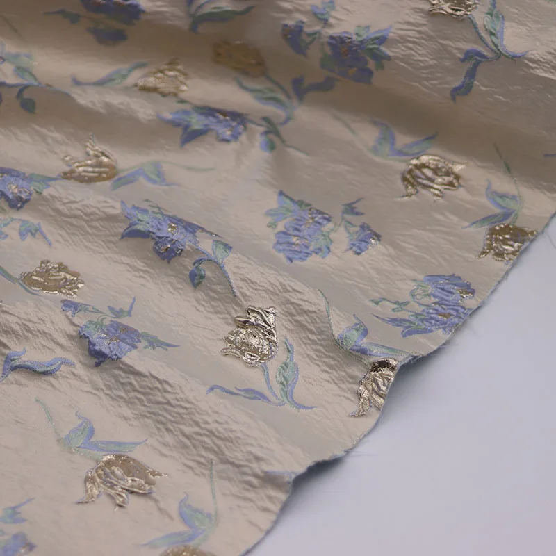 Gold Silver Silk Jacquard Fabric Hydrangea Tulip Pattern for Clothing Dress Handmade Bag Designer Diy Sewing Material Cloth