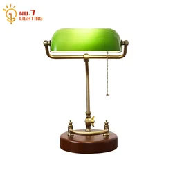 Classical Retro Vintage Metal Wood Bank Table Lamp Led E27 Green Lampshade Art Decor Home Bedroom Bedside Lamp Study Reading Bar