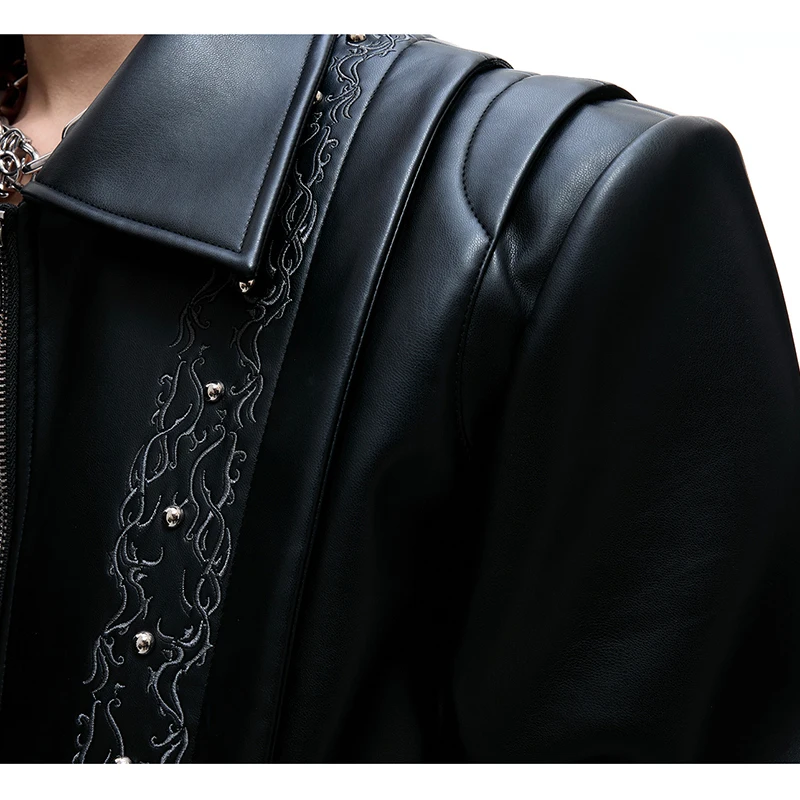 LUZHEN Fashion Personalized Pattern Embroidery Multi Layer Design Leather Jacket Men 2025 Autumn Street Motorcycles Coat JY3676