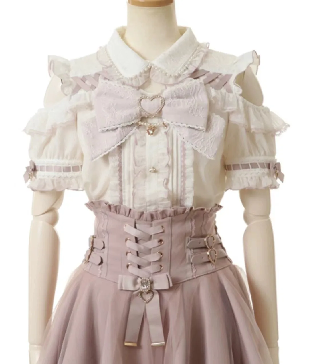 日本真珠の首輪かわいい甘いビッグリボンシャツ女性の夏の新しいロリータ半袖シャツショルダーシャツロリータブラウス