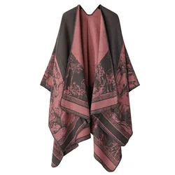 Poncho Cloak Women's Split Cape Cape Classical Style Double sided Tassel Travel Warm Cape New Style Lady Coat Pink