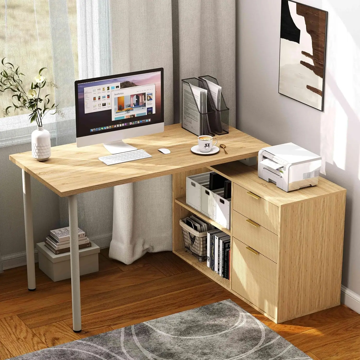 L Shaped Desk With Drawers, 53