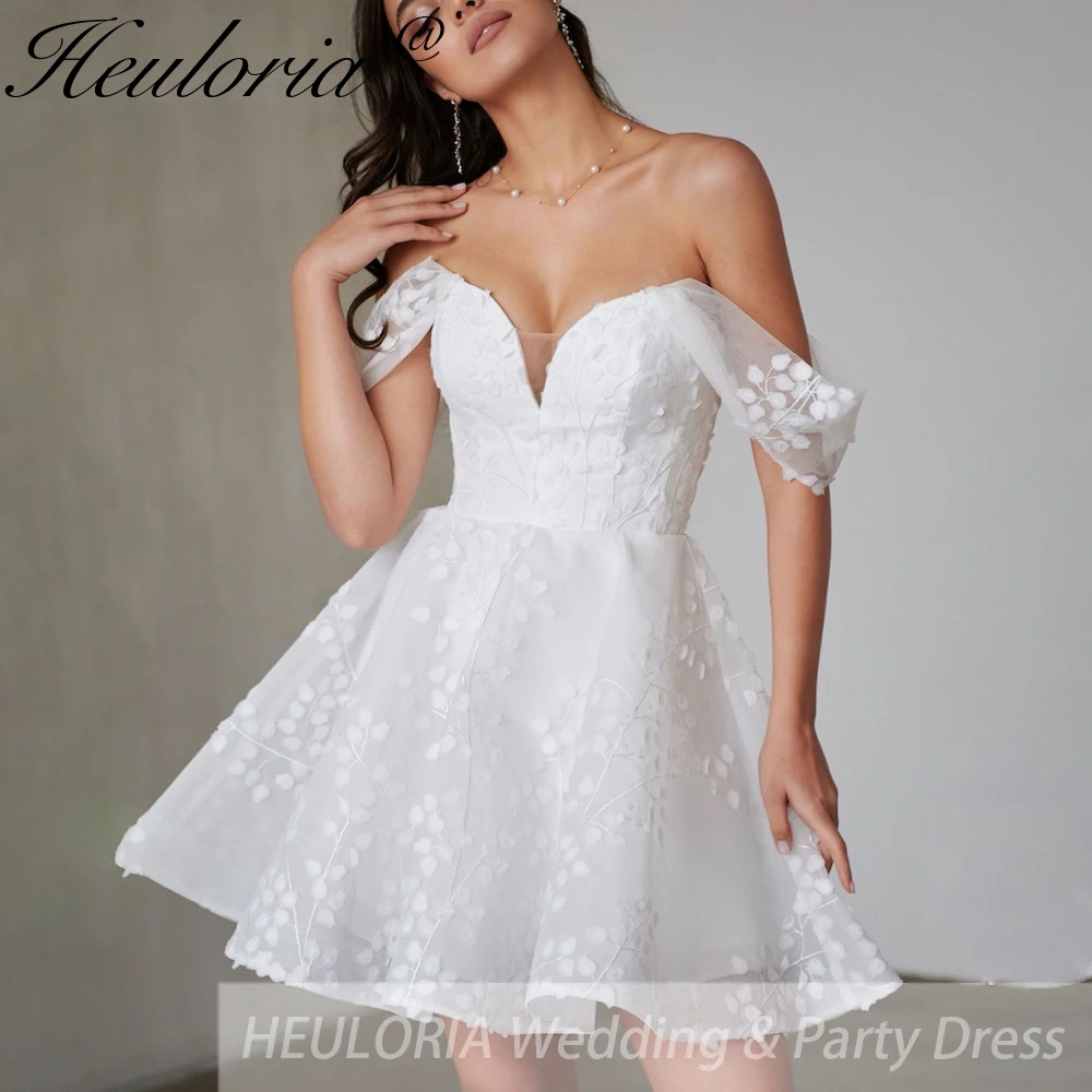 

Элегантное кружевное свадебное платье с открытыми плечами, короткое кружевное платье длиной до колена, короткое свадебное платье