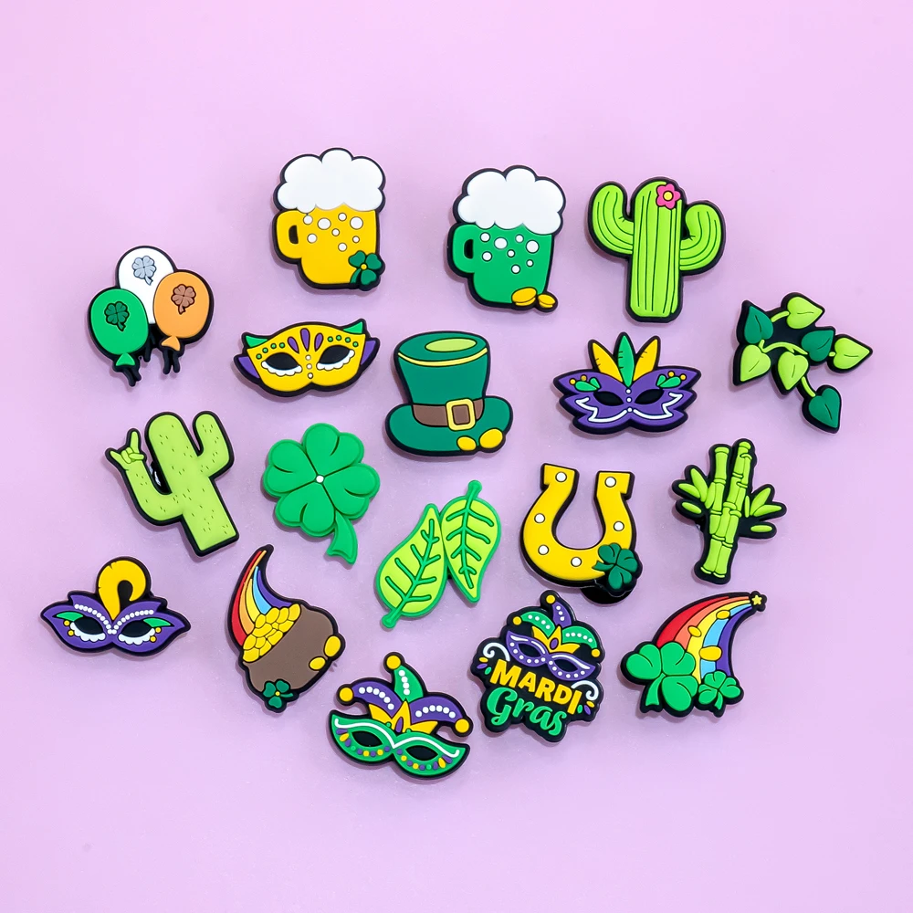 1pcs Saint Patrick Day Shoe Charms Four-Leaf Clover Shoe Decoration for Women Men Party Gift Buckle Clog Accessories Cactus