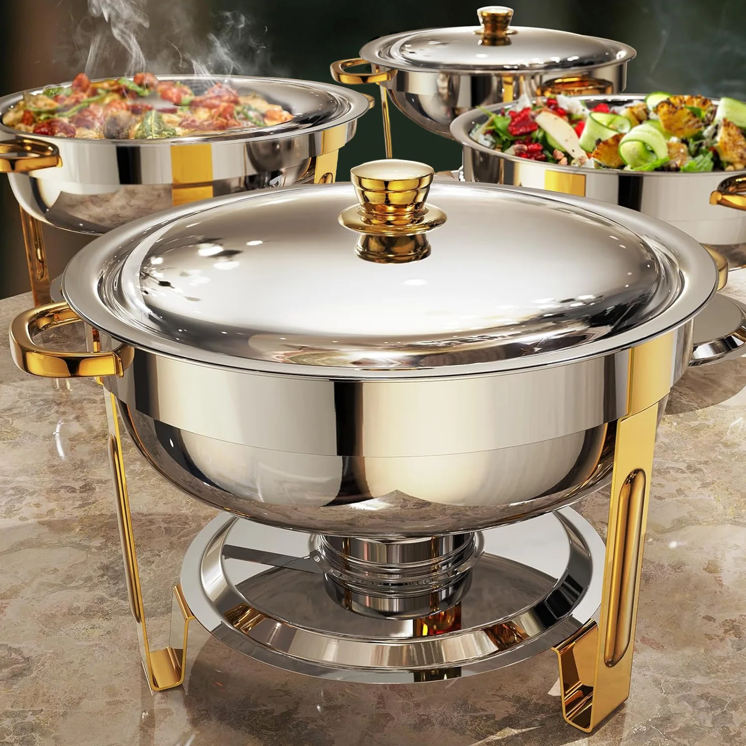 

4.5L round stove set, stainless steel, buffet stove gold plated, dinner, camping, hot pot ChafingDishBuffetset