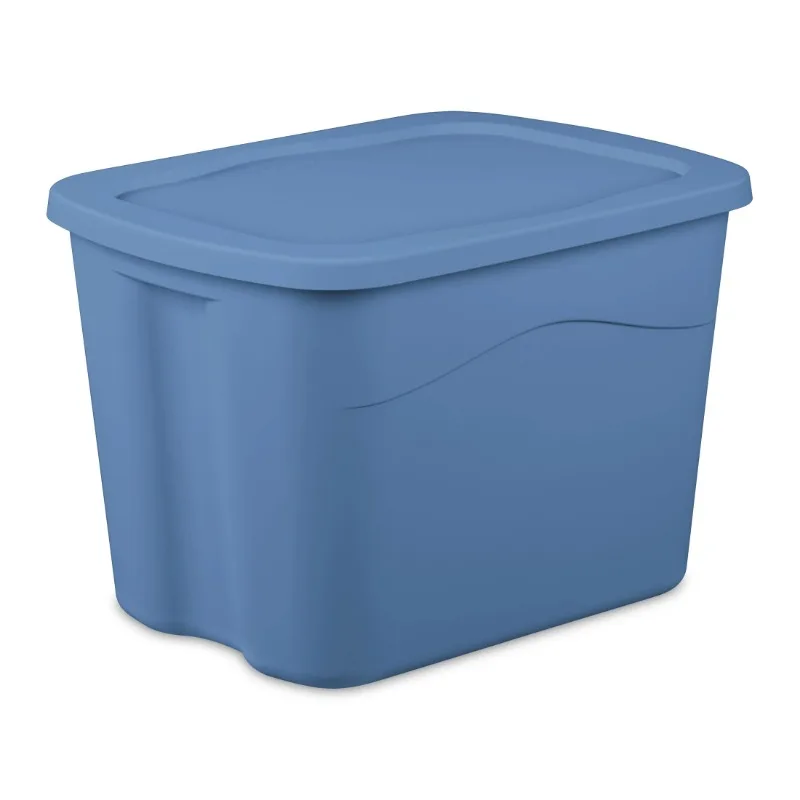 

Sterilite 18 Gallon Large Storage Bin Set of 8 Plastic Storage Containers with Snap-on Lids Light Blue