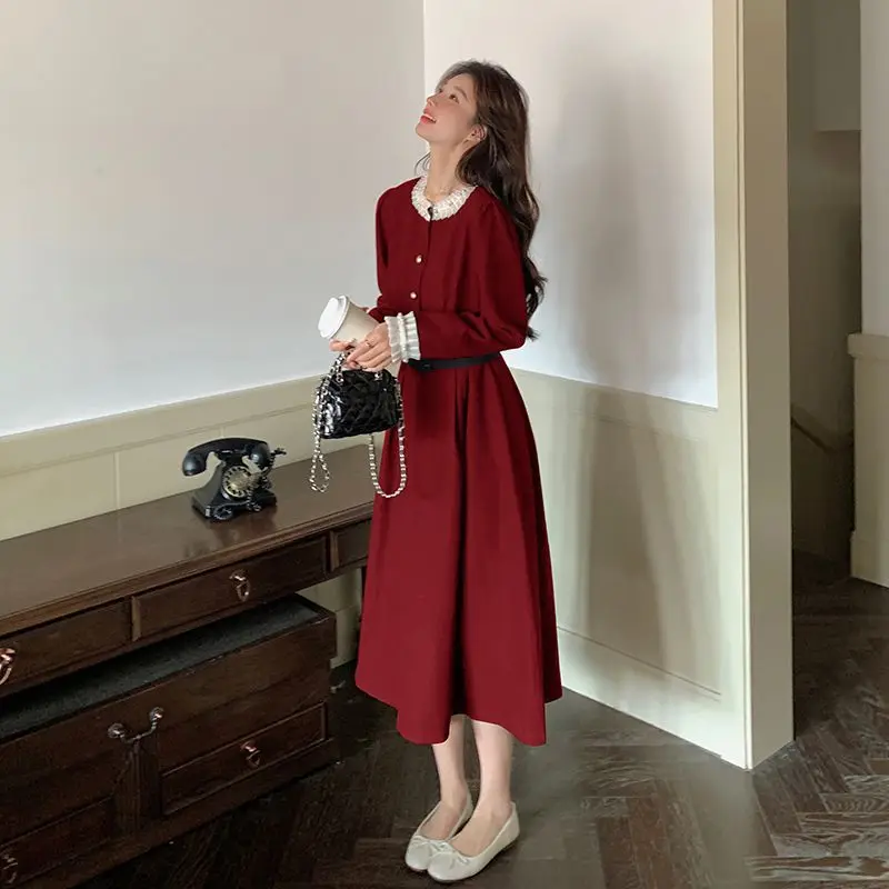 European and American Autumn Winter Solid Color Casual Dress Women Verssatile Bodycon Waist Cinching Single Breasted Skirt C322