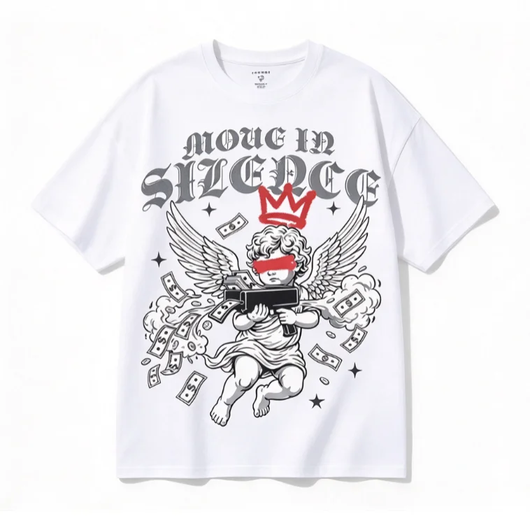 2026 New Best-Seller Trending Vintage Angel Crown Graphic Oversized Short Sleeve T-Shirt, Streetwear Enthusiasts Daily Wear Item