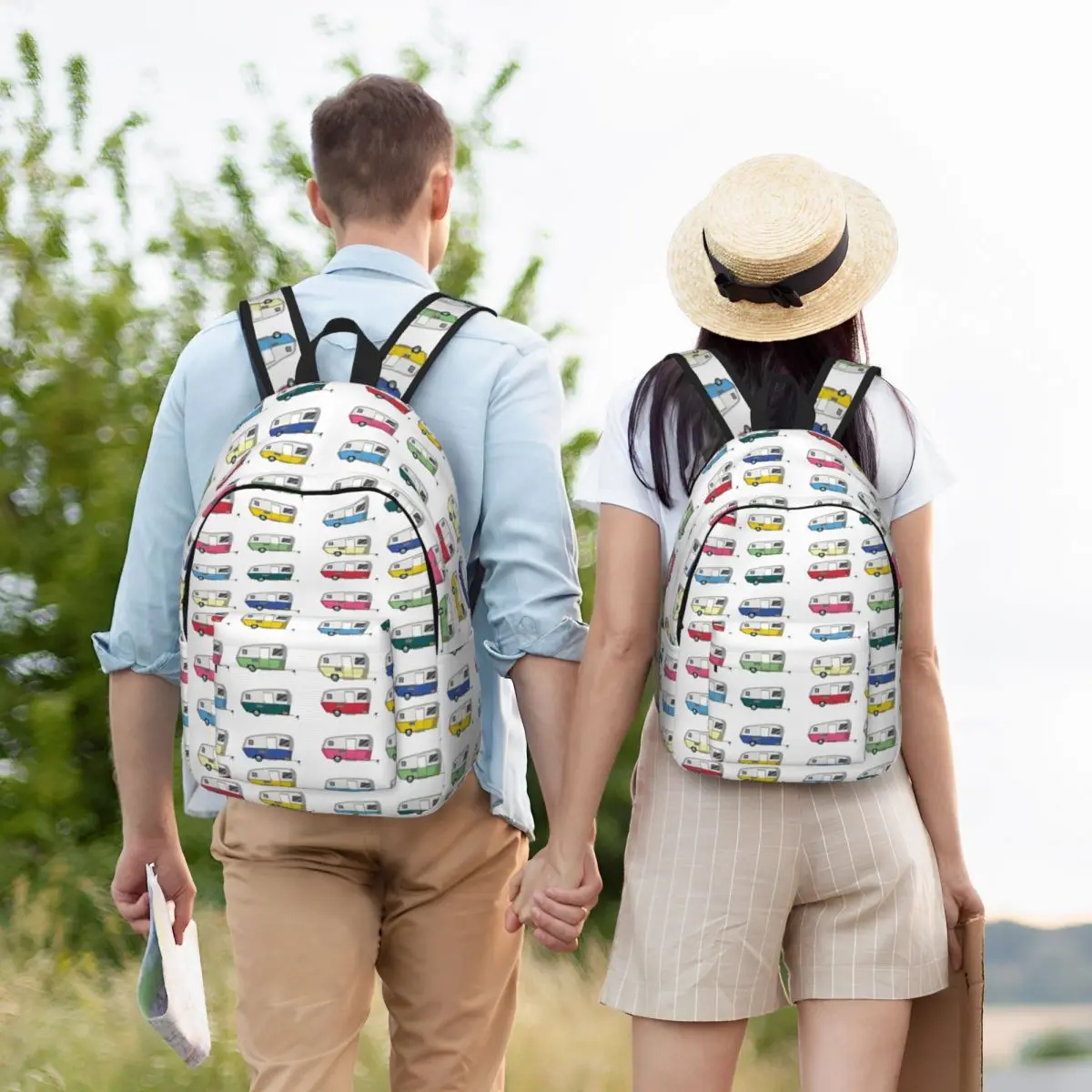 Colourful Vintage Eriba Puck Caravan Daisy Student Backpack School Bag Hiking Travel Daypack for Men Women Bookbag Shoulder Bags