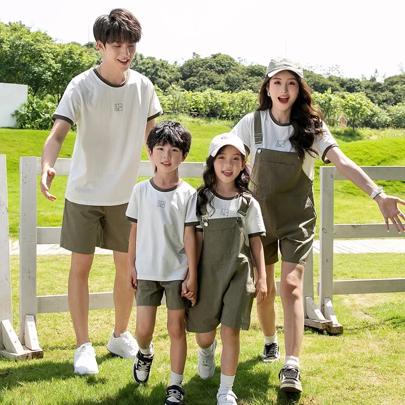 

Summer Family Matching Outfits Sets Mom and Daughter Son JumpsuitParent-child Clothes Dad and Baby T Shirts + Shorts Two Piece