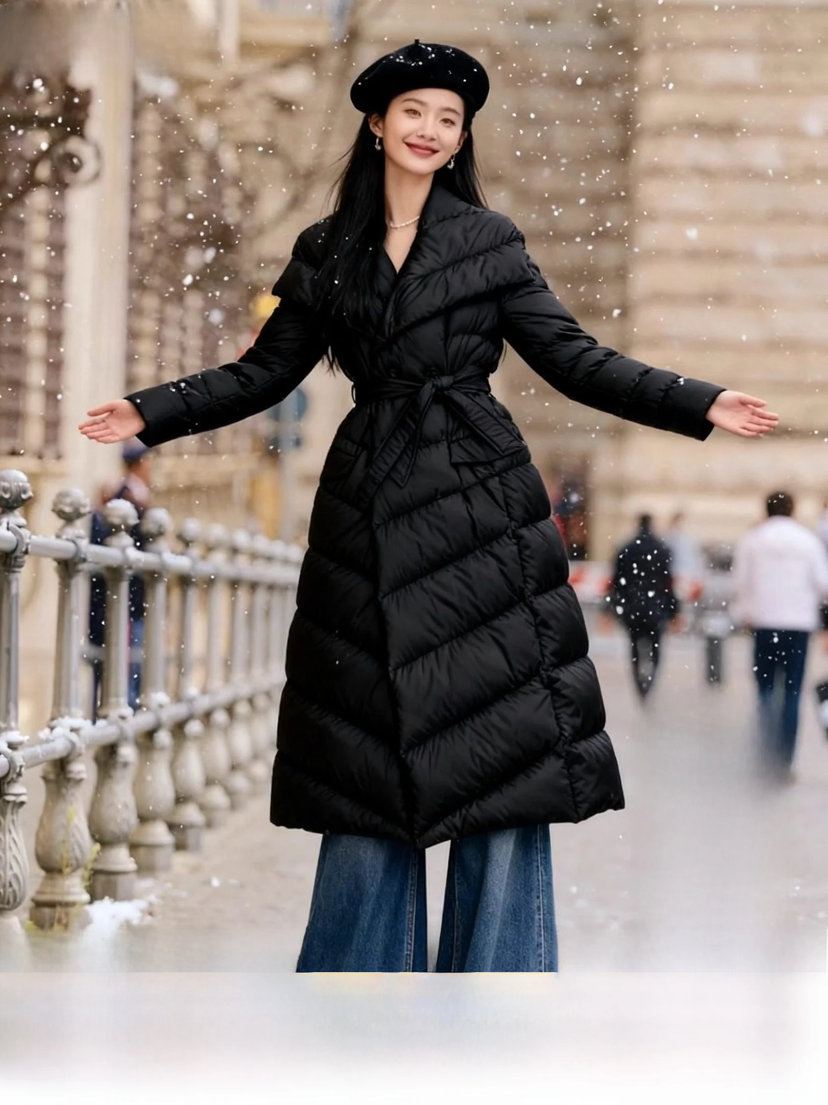 

Женское пуховое пальто Warmth Beast 90 из белого гусиного пуха, длина ниже колена, наполнитель 400 г, ветрозащитный дизайн, класс люкс