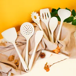 Heat Resistant Silicone Cooking Utensil Set White Spatula Soup Spoon Brush Ladle Pasta Colander Non-stick Cookware Kitchen Tools