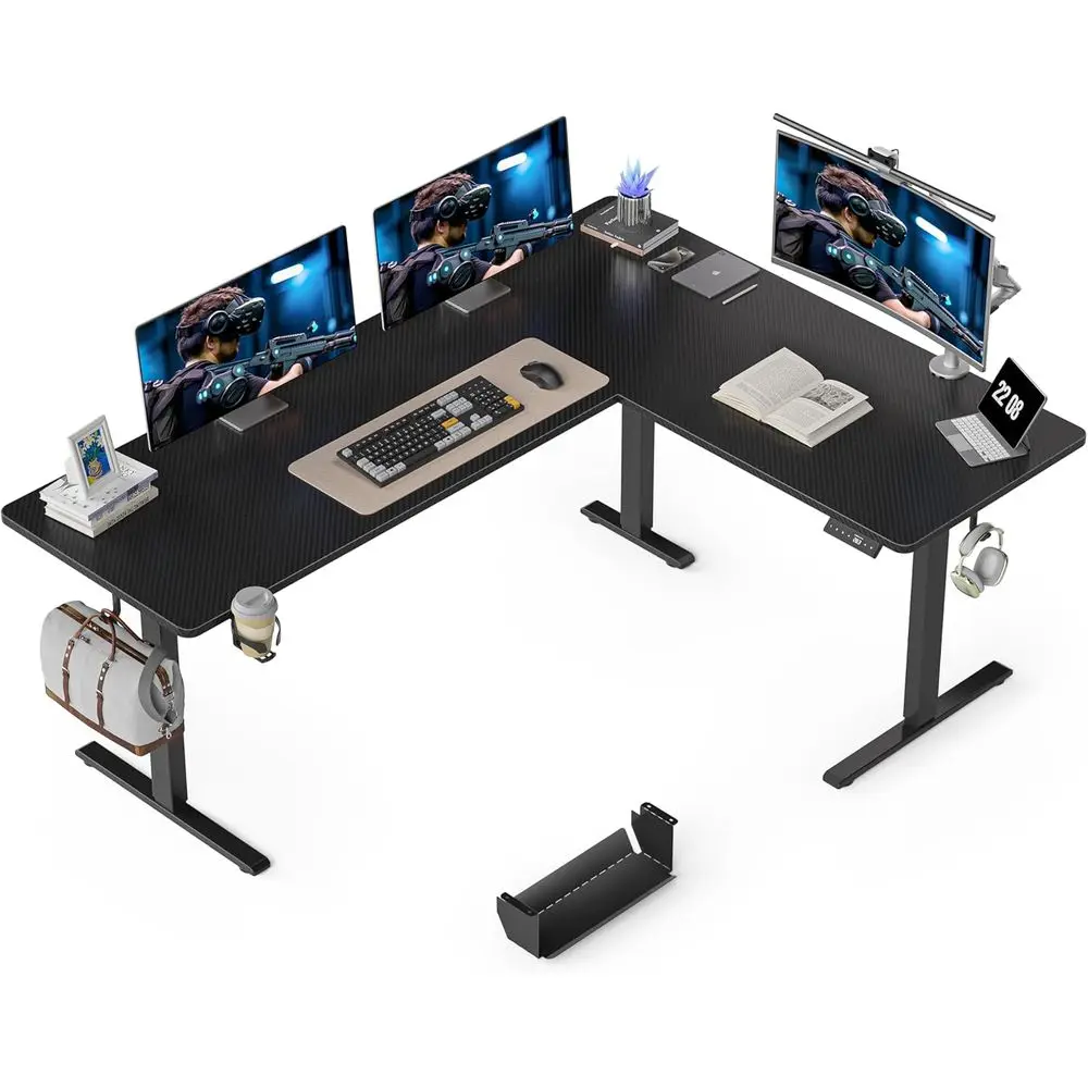 

Ergonomic Reversible L-Shaped Electric Standing Desk, Adjustable Height, Cup Holder, Black