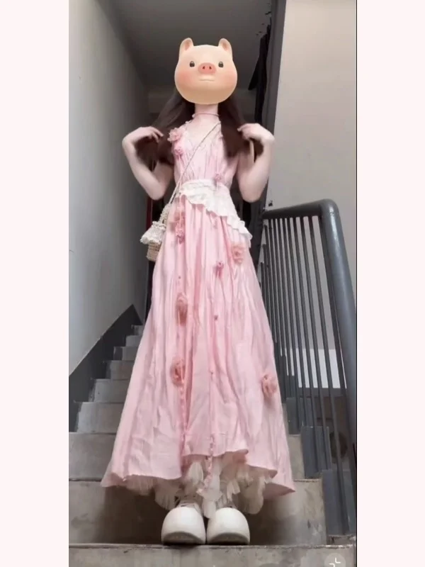 Ele Summer Floral Print ter Dr Falda acampanada de longitud media para mujer Tela suave No-Sve V-Ne Casual Commute Dr