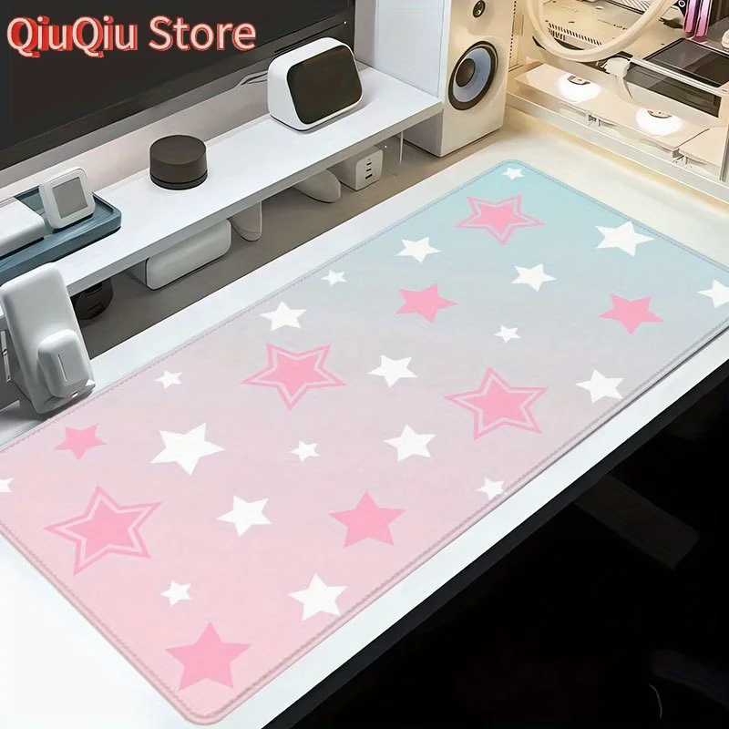 

Extra Large 88.9x40.64 cm Pink & White Stars Gradient Gaming Desk Pad & Mouse Pad - Cute Pastel Aesthetic Non-Slip Rubber Base,