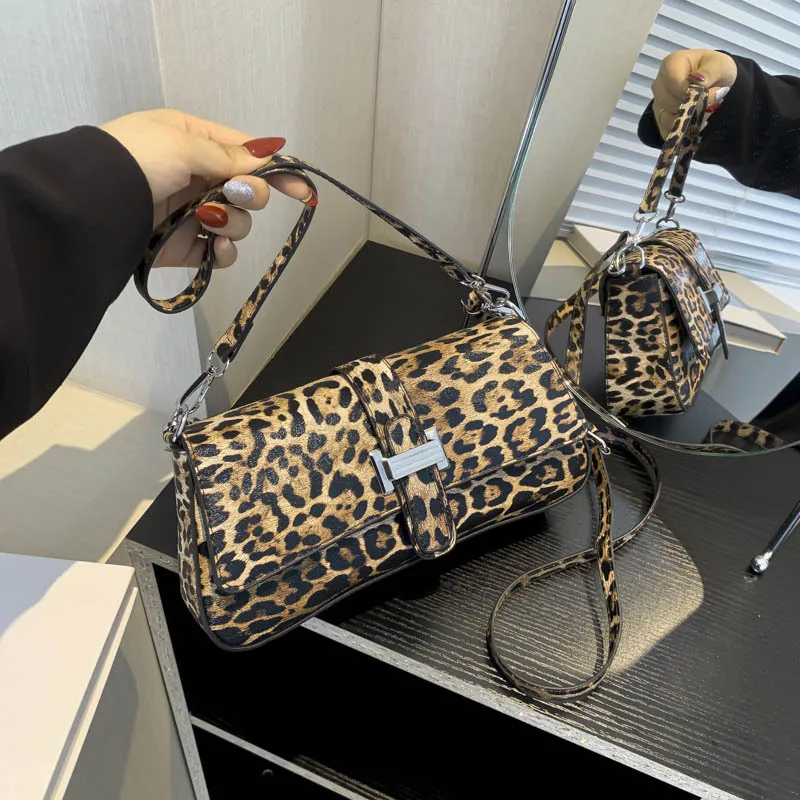 

Fashion Leopard print Shoulder Bag Handle Handbags PU Leather Women Flap Bag Female Large Capacity Vintage Casual Crossbody Bag