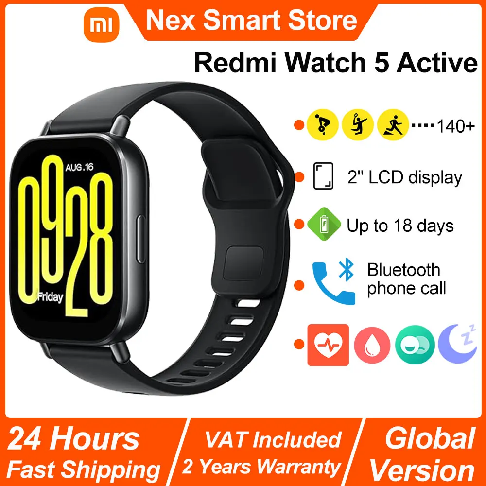 Xiaomi Redmi Watch 5 Active Smart Watch, llamada Bluetooth, pantalla LCD de 2", reloj inteligente con control del oxígeno en sangre y frecuencia cardíaca durante todo el día