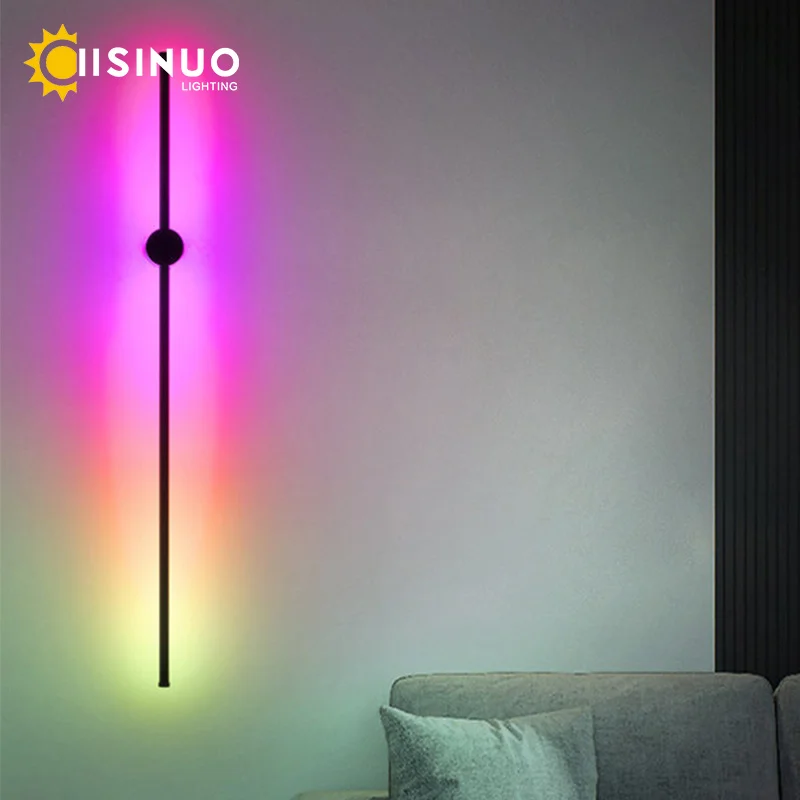 RGB minimalist wall lamp, electric room, creative LED strip lamp, dining room, living room, sofa background, wall, bedroom, beds