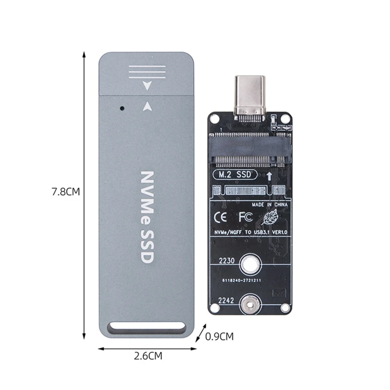 M.2 SSD Adapter Enclosure M.2 2242 to USB3.2 NVME NGFF Dual Protocol RTL9210B Chip 10Gbps USB 3.2 GEN2 Type C Riser-ABVP