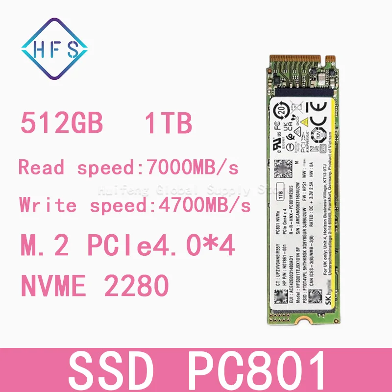 

Original For SK Hard Disk PC801 512G 1TB PCIE4.0 2280 M.2 Solid State Drive NVME Independent Cache