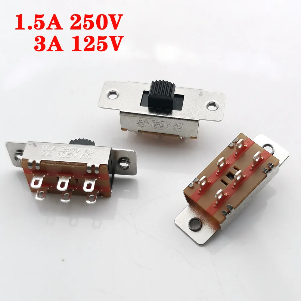 10PCS Panel PCB 6 Pin 3 Position 1.5A250V 3A125V Przełącznik suwakowy ON-OFF Przełącznik uchwytu Przełącznik zasilania Wysokość chwytu: 5mm