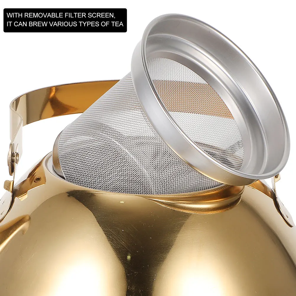 

2L Stainless Steel Tea Pot Household Small Portable Tea Kettle Office Home Teapot with Strainer Metal Kettle